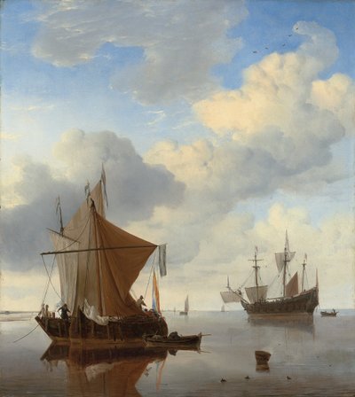 هدوء - smalschip و kaag عند المرساة مع رجل إنجليزي-ما بعد الحرب بواسطة ويليم فان دي فيلدي