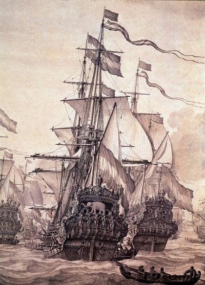 The Dutch Fleet in 1672. Detail - oil on canvas بواسطة فيليم فان دي الأكبر فيلدي