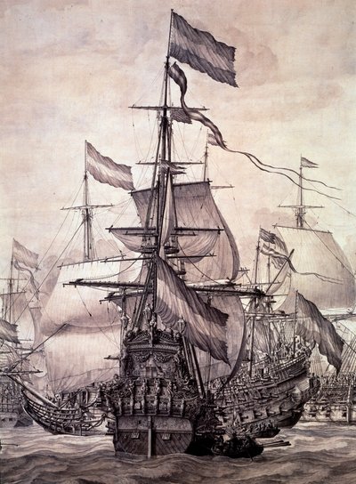 الأسطول الهولندي عام 1672. التفاصيل - زيت على قماش بواسطة فيليم فان دي الأكبر فيلدي