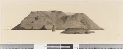 الصفحة 3 ب منظر لجزيرة مجهولة الهوية. بالحبر على الجانب الأيسر "N by E" وعلى الجانب الأيمن "E by N" بواسطة ويليام (أتر. إلى) هودجز