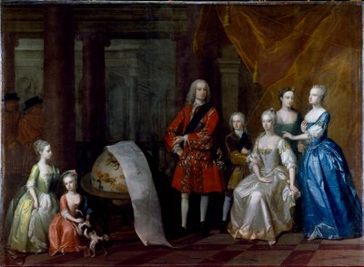Group portrait of Frederick, Prince of Wales, with his brother the Duke of Cumberland and their five sisters بواسطة ويليام أيكمان