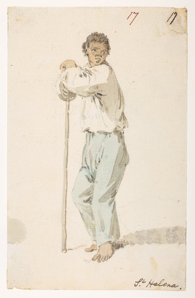 17 من سكان سانت. هيلينا.  من ألبوم يحتوي على 372 رسمًا للمناظر الطبيعية والسواحل والأزياء والحياة اليومية التي تم صنعها خلال سفارة اللورد ماكارتني إلى إمبراطور الصين ، بين عامي 1792 و 1794 (قلم رصاص وألوان مائية على ورق) بواسطة وليام الكسندر