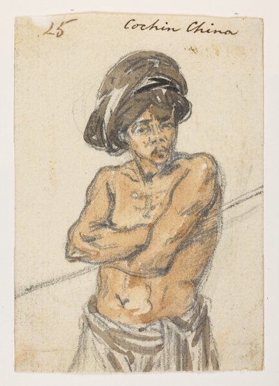 25 رجل من "كوشين الصين"  من ألبوم يحتوي على 372 رسمًا للمناظر الطبيعية والسواحل والأزياء والحياة اليومية التي تم صنعها خلال سفارة اللورد ماكارتني إلى إمبراطور الصين ، بين عامي 1792 و 1794 (قلم رصاص وألوان مائية على ورق) بواسطة وليام الكسندر