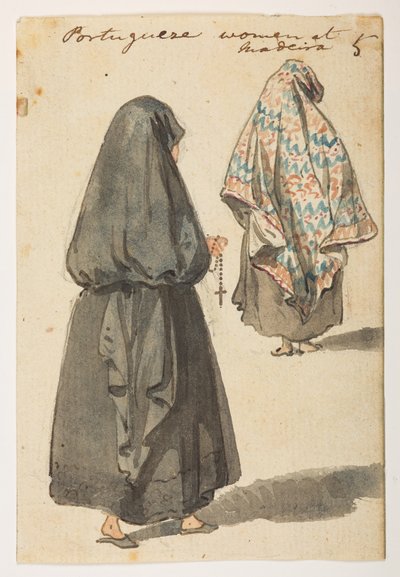 5 نساء بورتوغيز في ماديرا.  من ألبوم يحتوي على 372 رسمًا للمناظر الطبيعية والسواحل والأزياء والحياة اليومية التي تم صنعها خلال سفارة اللورد ماكارتني إلى إمبراطور الصين ، بين عامي 1792 و 1794 (قلم رصاص وألوان مائية على ورق) بواسطة وليام الكسندر