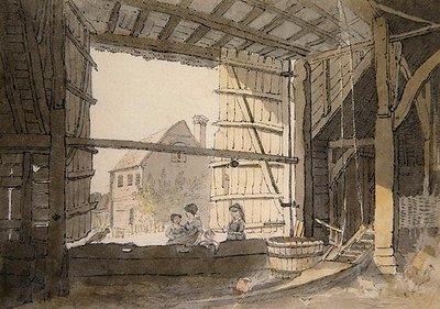 شخصيات في باب الحظيرة في Parsonage House ، بالقرب من Addington ، Kent (قلم رصاص وألوان مائية على ورق) بواسطة وليام الكسندر