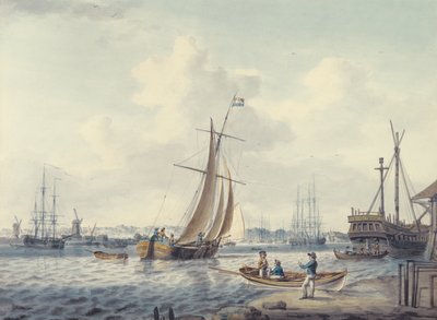 منظر لغرينويتش وديبتفورد يظهر الكلية البحرية الملكية وحوض السفن الملكي ، 1789 (مرحاض) بواسطة وليام أندرسون