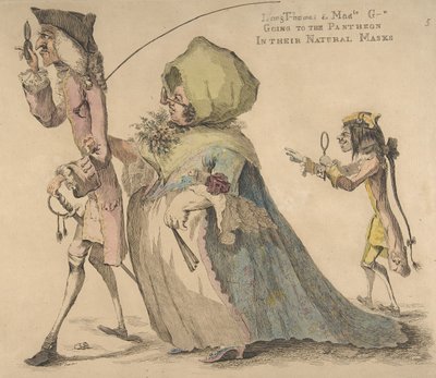 Long Thomas و Mad-le Gd ذاهبا إلى البانثيون في أقنعةهما الطبيعية ، 1 مايو 1773. بواسطة وليام أوستن