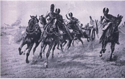 البنادق إلى الأمام: واترلو 18 يونيو 1815 ، رسم توضيحي من المعارك البريطانية في البر والبحر ، 1915 بواسطة صوف ويليام بارنز