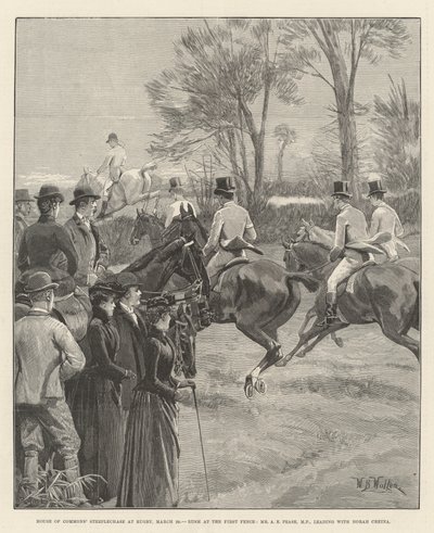 Steeplechase مجلس العموم في الرجبي ، 29 مارس ، الاندفاع عند السياج الأول ، السيد AE Pease ، النائب ، بقيادة نورا كرينا بواسطة صوف ويليام بارنز