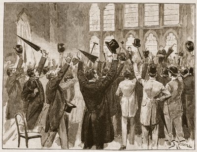 اجتماع جينغوز في غيلدهول ، لندن ، 1878 ، رسم توضيحي من "تاريخ إنجلترا المصور لكاسل" (صورة بني داكن) بواسطة صوف ويليام بارنز