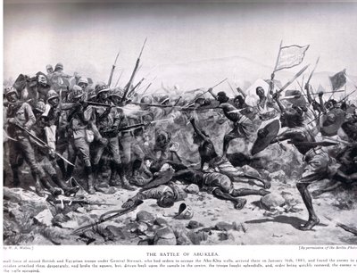معركة أبو كليّة ، 17 يناير 1885 ، رسم توضيحي من `` تاريخ الأمم في هاتشينسون &39;&39; ، ج .1910 بواسطة صوف ويليام بارنز