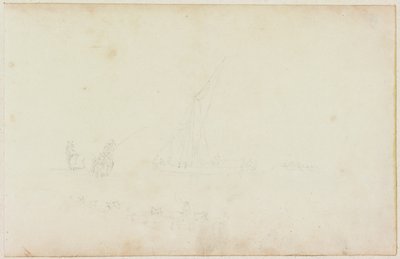 رسم تخطيطي لقارب تجديف السفينة وفارس مع خط خيول (قلم رصاص على ورق (على ورق مع M746)) بواسطة وليام بيلبي