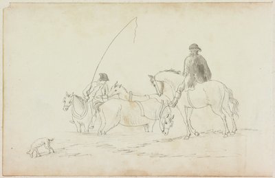 اثنين من الرجال على ظهور الخيل مع اثنين من الخيول والكلب (قلم رصاص والألوان المائية (غسل) على الورق (على الورق مع M751)) بواسطة وليام بيلبي