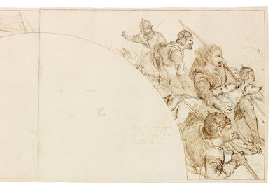 رسم للجدارية في قاعة والينغتون (حبر وقلم رصاص على ورق (ملصوق على البطاقة)) بواسطة وليام بيل سكوت
