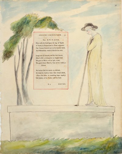 راعي يقرأ المرثية ، من رثاء مكتوب في ساحة الكنيسة ، من قصائد توماس جراي ، نُشر في 1797-98 (ألوان مائية وحبر أسود على ورق) بواسطة وليام بليك