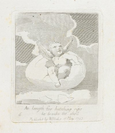 مطولاً في تفقيس الناضج يكسر القشرة ، اللوحة 8 من &39;For Children. أبواب الجنة ، 1793 بواسطة وليام بليك