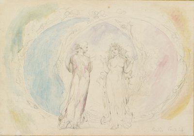 بياتريس ودانتي في برج الجوزاء ، وسط كرات اللهب ، 1825-1827 بواسطة وليام بليك