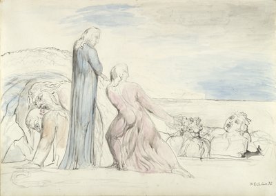 دانتي يقبض على الخائن بوكا من شعره، رسم توضيحي للكوميديا الإلهية لدانتي أليغييري بواسطة وليام بليك