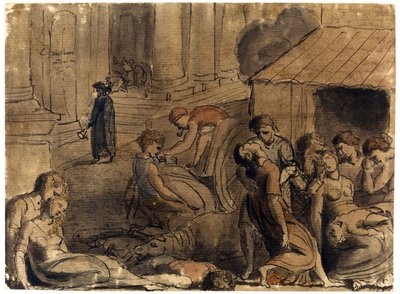 طاعون لندن العظيم قدمه ويليام بليك (1757-1827) ، ج. 1779 - ألوان مائية ، لون أبيض ، طباشير أسود على ورق بواسطة وليام بليك