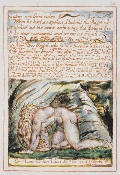 الدافع ، وليس من القواعد ... ، التوضيح والنص من "زواج السماء والجحيم" ، c.1790-3 (النقش البارز انتهى بالقلم والمرحاض) بواسطة وليام بليك
