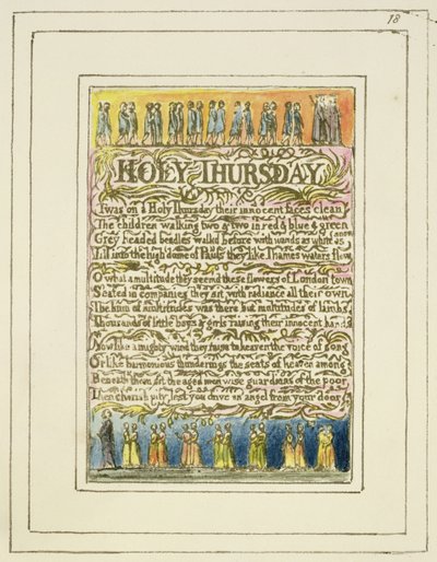 P.124-1950.pt18 الخميس المقدس: اللوحة 18 من أغاني البراءة والخبرة (نسخة R) c.1802-08 (النقش والحبر والمرحاض) بواسطة وليام بليك