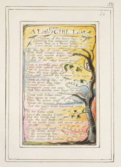 P.124-1950.pt52 فتاة صغيرة ضائعة: اللوحة 52 من "أغاني البراءة والخبرة" (نسخة R) c.1802-08 (النقش والحبر والمرحاض) بواسطة وليام بليك