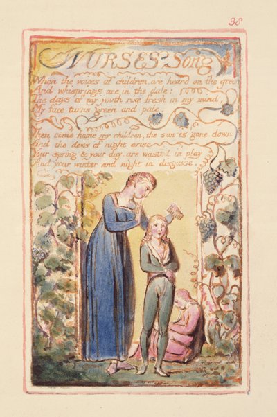 P.125-1950.pt38 أغنية الممرضات: اللوحة 38 من أغاني البراءة والخبرة (نسخة AA) c.1815-26 (النقش والحبر والمرحاض) بواسطة وليام بليك