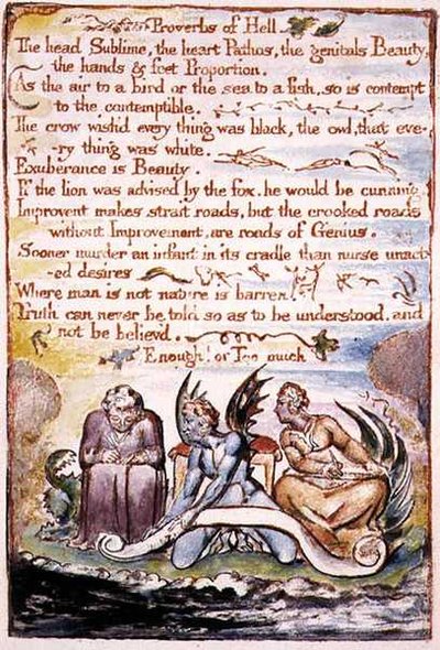 أمثال الجحيم والتوضيح والنص من "زواج الجنة والجحيم" ، حوالي 1790-3 (نقش بارز بالقلم والألوان المائية) بواسطة وليام بليك