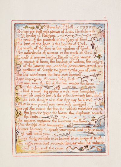 أمثال الجحيم ، نص "زواج السماء والجحيم" ، ج. 1790-3 (نقش بارز بالقلم والحمام) بواسطة وليام بليك