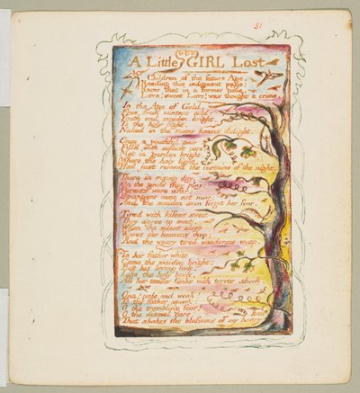 أغاني البراءة والخبرة: فتاة صغيرة فقدت ، كاليفورنيا. 1825. بواسطة وليام بليك