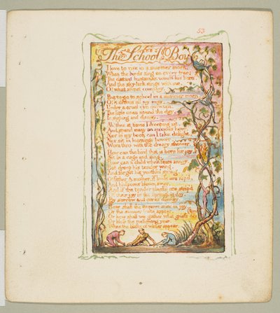 أغاني البراءة والخبرة: The School Boy ، كاليفورنيا. 1825. بواسطة وليام بليك