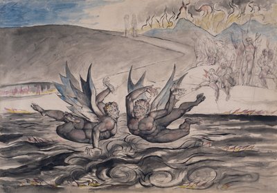 قتال الشياطين المحيرة ، التوضيح من "الجحيم" من "الكوميديا الإلهية" لدانتي Alighieri بواسطة وليام بليك