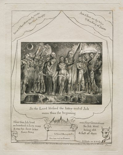 كتاب العمل: رر. 21 ، لذلك بارك الرب النهاية الأخيرة من أيوب أكثر من عام 1825. بواسطة وليام بليك