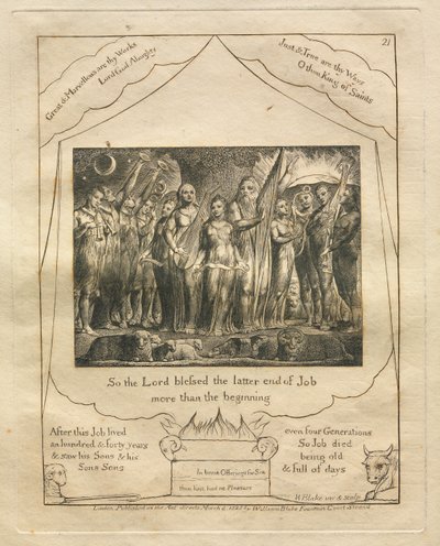 كتاب العمل: رر. 21 ، لذلك بارك الرب النهاية الأخيرة من أيوب أكثر من البداية ، 1825. بواسطة وليام بليك
