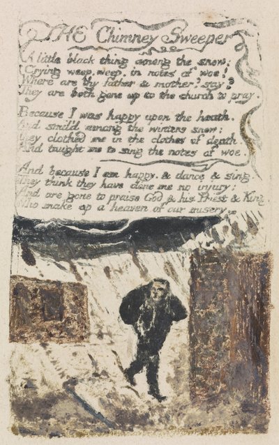 "The Chimney Sweeper" ، اللوحة 45 من "أغاني الخبرة" بواسطة وليام بليك