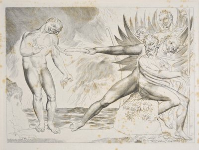 دائرة المسؤولين الفاسدين: الشياطين يعذبون Ciampolo Inferno ، Canto XXII ، رسم توضيحي لـ "الكوميديا الإلهية" لدانتي أليغيري ، حوالي 1827-1838 (نقش) بواسطة وليام بليك