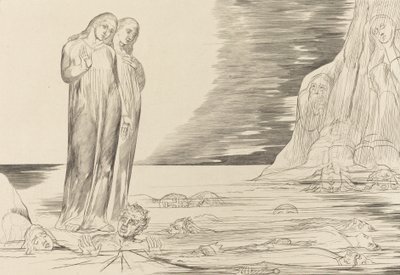 دائرة الخونة ، قدم دانتي المذهلة بوكا ديجلي أباتي ، 1827. بواسطة وليام بليك