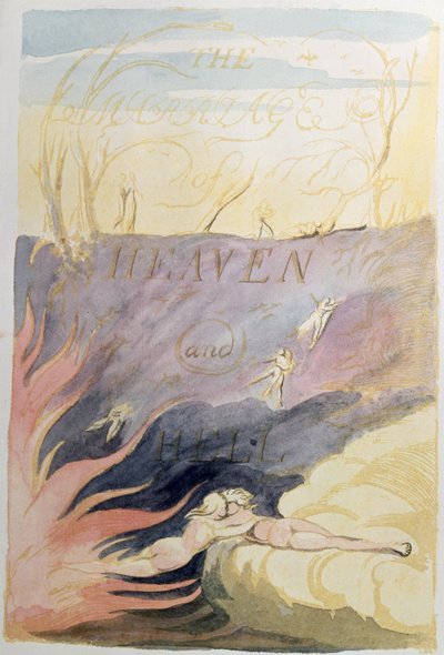 زواج السماء والجحيم ؛ صفحة العنوان ، 1790-93 (النقش البارز مع مرحاض) بواسطة وليام بليك