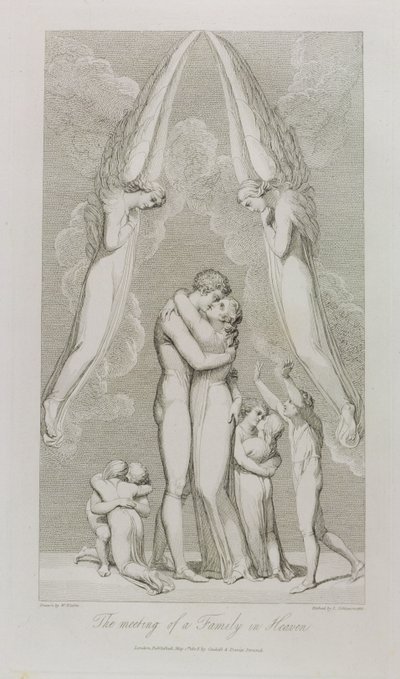 لقاء عائلة في الجنة ، pl.4 ، رسم توضيحي من "القبر ، قصيدة" بقلم ويليام بليك (1757-1827) نقشها لويجي شيافونيتي (1765-1810) ، 1808 بواسطة وليام بليك