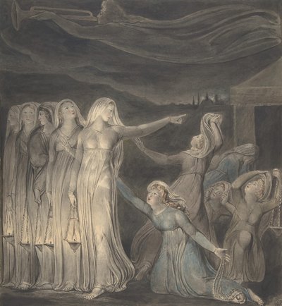 مثل العذارى الحكيمات الجاهلات ، كاليفورنيا. 1799-1800. بواسطة وليام بليك