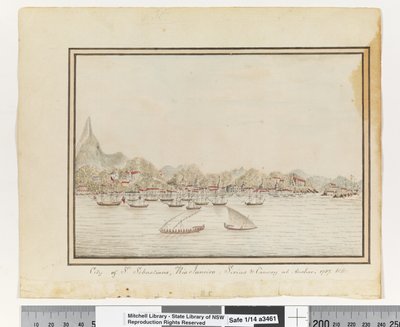 مقابل. ص. 37. `` مدينة سانت سيباستيانز ، ريو جانيرو: سيريوس وقافلة في المرساة. 1787 
