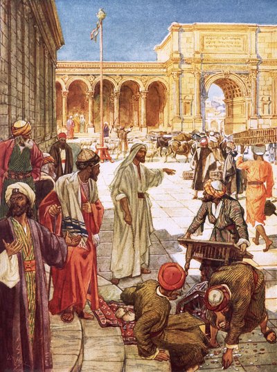 المسيح يقود الصيارفة من الهيكل بواسطة ويليام براسي هول