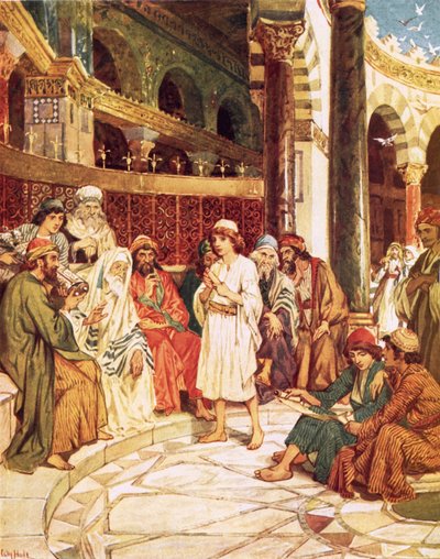 السيد المسيح يتحدث مع الأطباء في الهيكل في القدس بواسطة ويليام براسي هول