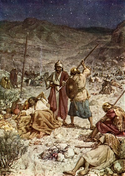 داود ينقذ حياة شاول. - الكتاب المقدس بواسطة ويليام براسي هول