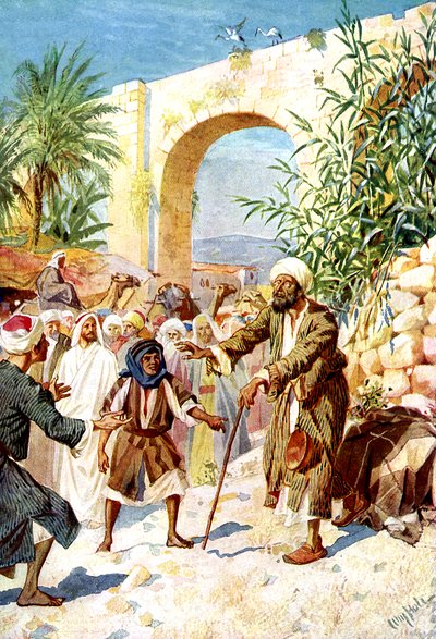 يسوع يشفي متسول أعمى - الكتاب المقدس بواسطة ويليام براسي هول