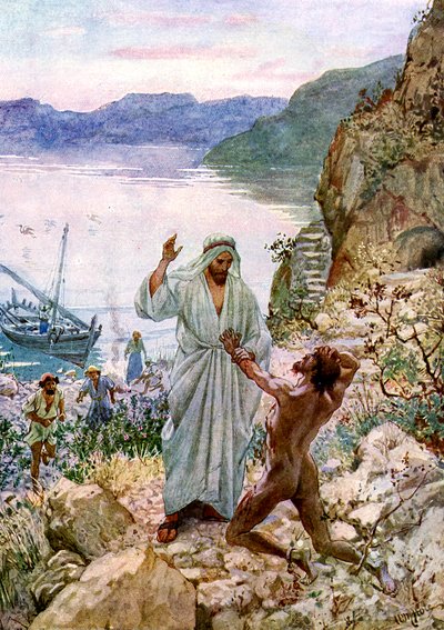 يسوع يشفي رجلاً يمتلك الشياطين - الكتاب المقدس بواسطة ويليام براسي هول