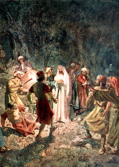 جنود الفريسيين يمسكون يسوع - الكتاب المقدس بواسطة ويليام براسي هول