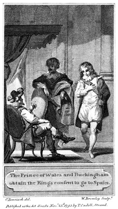 حصل أمير ويلز وباكنغهام على موافقة الملوك للذهاب إلى إسبانيا ، 1793 بواسطة وليام بروملي