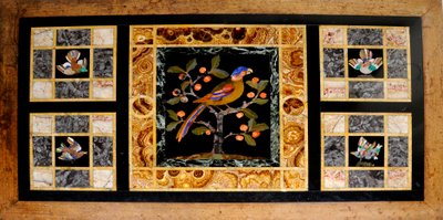 تفاصيل طاولة مغطاة بالرخام (بلوط ورخام) بواسطة وليام بورجس