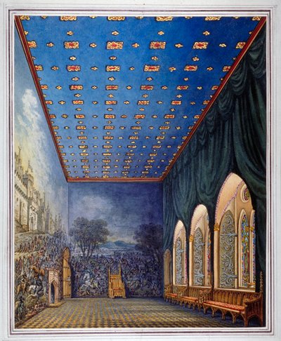 مخطط مقترح لإعادة تزيين الغرفة المطلية ، القصر القديم في وستمنستر ، لندن ، c1817. بواسطة وليام كابون